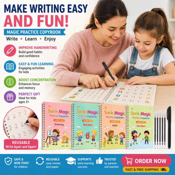 ✨ 4-Book Sank Magic Practice Copybook Set – Fun & Engaging English Writing Adventure for Kids ✍️📚